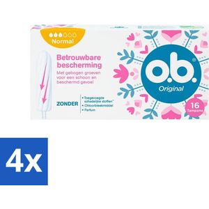 o.b. Tampons - Original Normal - Voor Comfort en Betrouwbare Bescherming - 16 Tampons - Voordeelverpakking - 4 stuks