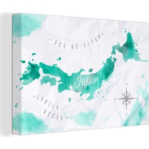 Canvas Wereldkaart - 120x80 - Wanddecoratie Wereldkaart - Turquoise - Abstract