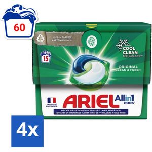 Ariel Original - Wasmiddelcapsules - All-in-1 Pods - Witte en Gekleurde Was - 15 Wasbeurten - Voordeelverpakking - 4 stuks