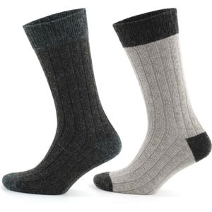 GoWith-2 paar-Alpaca Wollen Sokken-Huissokken-Warme Sokken-Thermosokken-Beige-Bruin-Maat 43-46