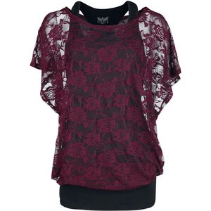 Black Premium by EMP Bordeauxrood kanten hemdje met zwarte top - Dames - 3XL