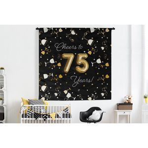 Wandkleed - Wanddoek - Verjaardag - 75 Jaar - Confetti - 180x180 cm - Wandtapijt