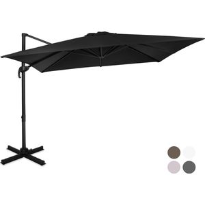 VONROC Premium Zweefparasol Pisogne 300x300cm – Incl. kruisvoet & beschermhoes – Vierkante parasol – 360 ° Draaibaar - Kantelbaar – UV werend doek - Zwart