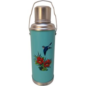 DongDong - Chinese Thermoskan - 1,2 Liter - Turquoise - Vogel dessin
