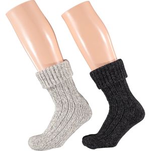 Apollo - Wollen sokken dames - Huissok dames - Grijs - 2-Pak - Maat 39/42 - Fluffy sokken - Slofsokken - Huissokken - Warme sokken - Winter sokken
