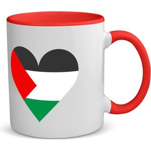 Akyol - palestina vlag hart vorm koffiemok - theemok - rood - Palestina - mensen die liefde willen geven aan palestina - degene die van palestina houden - supporten - oorlog - verjaardagscadeautje - gift - geschenk - kado - 350 ML inhoud