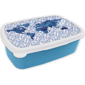 Broodtrommel Blauw - Lunchbox - Brooddoos - Kaart - Delfts blauw - Tegeltje - 18x12x6 cm - Kinderen - Jongen