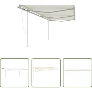 The Living Store Luifel automatisch uittrekbaar met palen 6x3 m crèmekleurig - Zonnedek - Buisdak - Overkapping - Tuinzomerhuis - Parasol
