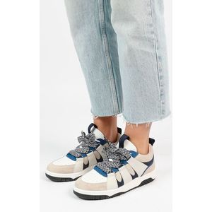 Sacha Suède Sneakers Wit/Blauw/Beige