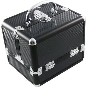 ALU Design Beautycase sieradenvak make-up koffer 22 cm zwart met handig sieradenvak