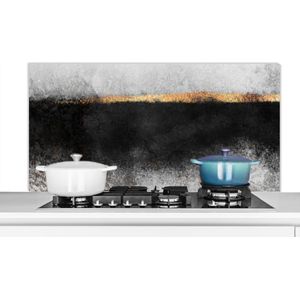Spatscherm keuken - Marmer print - Goud - Design - Luxe - Zwart - Spatwand - Keuken - Keuken achterwand - 120x60 cm - Spatscherm
