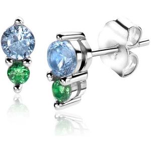 6mm ZINZI zilveren oorknopjes rond blauw groen ZIO2502