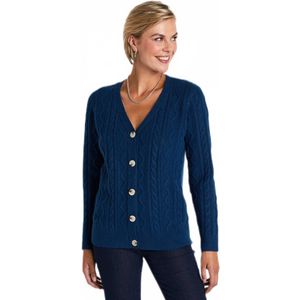 Kort vest met V-hals en knopen in kabelbreisel