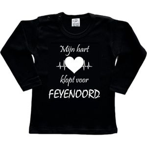 Rotterdam Kinder t-shirt Lange Mouw | Feyenoord ""Mijn hart klopt voor FEYENOORD"" | Verjaardagkado | verjaardag kado | grappig | jarig | Rotterdam | Feyenoord | cadeau | Cadeau | Zwart/wit | Maat 104