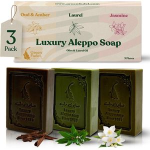 Green Fadel - Aleppo Zeep - 3-delige Set - Laurier - Oudh & Amber - Jasmijn
