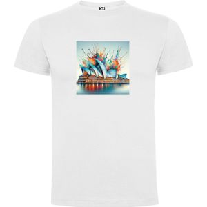 Wit T-Shirt met “ Kleurrijke Opera House Sidney“ Print Full Color Maat 5XL