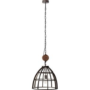 Hanglamp Matrix XL landelijk gevlamd staal met hout 144 x Ø 48 cm 60W E27