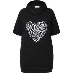 MIAMODA MIAMODA - Dames - Hoodie Loose Fit hart met luipaardmotief halflange mouwen - Zwart - Maat 42