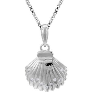 Zilveren ketting dames | Zilveren ketting met hanger, gesloten schelp met kleine kristallen
