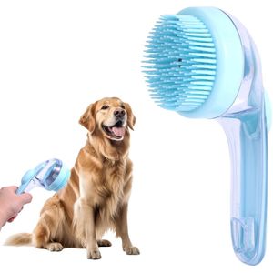 Honden Badborstel met Shampoo Dispenser - Pet Shower Borstel voor Lange en Korte Vachten (Blauw)