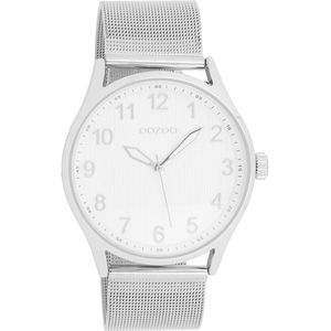 OOZOO Timepieces - Zilverkleurige horloge met zilverkleurige metalen mesh armband - C9515
