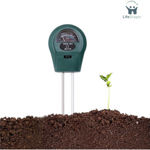 LifeStages - PH Meter Grond - 3-In-1 Meetinstrument Voor Planten En Grond Met Dubbele Sonde En Meetindicatoren - Meet pH-Waarde - Lichtintensiteit En Vochtigheid