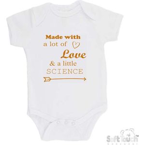 100% katoenen Romper ""Made with a lot of love and a little bit of science? "" Unisex Katoen Wit/tan Maat 56/62
