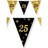 2x stuks leeftijd verjaardag feest vlaggetjes 25 jaar geworden zwart/goud 10 meter