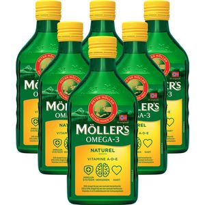 Möller's Omega-3 Levertraan Naturel - 6 x 250ml - Omega-3 visolie - Levertraan vloeibaar - Pure levertraan visolie