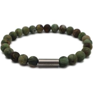 H-Beau – Handgemaakte - Armband - Edelstenen - Opaal - Kralen - Heren - Unisex - RVS Kraal - Natuursteen - lengte 20cm – 8mm – Groen – Mat – Heren – XL - Sterrenbeeld - Horoscoop - Kreeft - Schorpioen - Boogschutter – Vissen