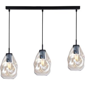 Olucia Evito - Design Hanglamp - 3L - Glas/Metaal - Amber;Zwart - Rechthoek