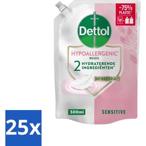 25 x Dettol - Handzeep Navulling - Hypoallergenic - Sensitive - 500 ml - Handzeep Navulling - Hypoallergenisch - Gevoelige Huid - Antibacterieel - Handverzorging