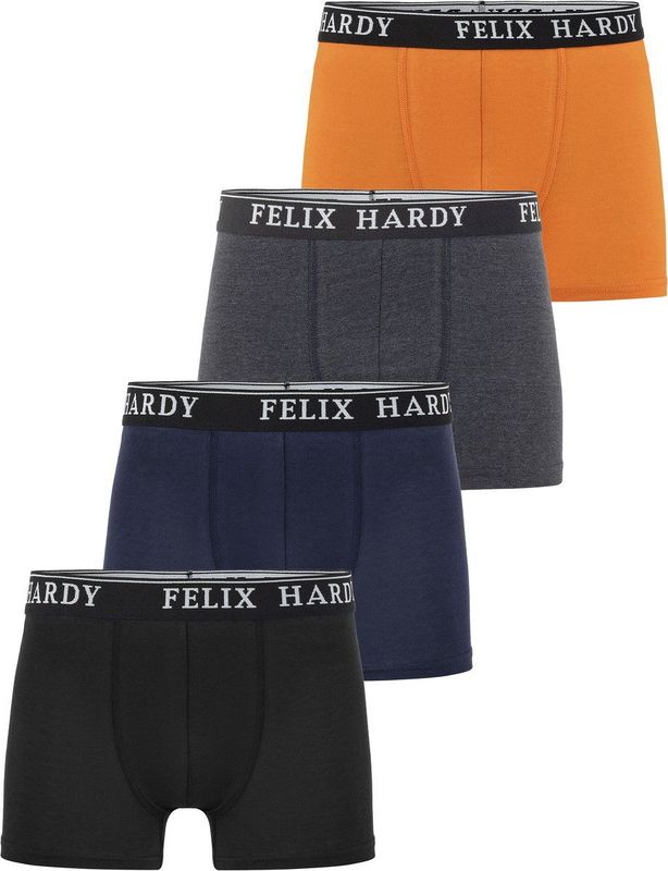 Felix Hardy - Boxershort Multipack - Onderbroek - Zwart-Navy-Donkergrijs-Oranje - 4 Pack - 97% Katoen