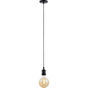 Pendel Mat Zwart - Inclusief Lichtbron Goud - Vintage - 1.5m Snoer - Met Plafondkap