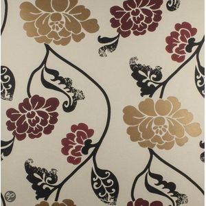 Dutch Wallcoverings Vliesbehang creme bloem - zwart rood goud