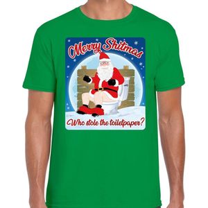 Fout Kerstshirt / t-shirt - Merry shitmas who stole the toiletpaper - groen voor heren - kerstkleding / kerst outfit S