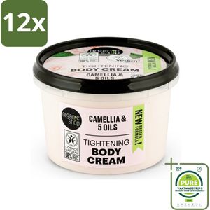 Organic Shop - Organic Camellia & 5 Oils Body Cream - Verzachtend en Hydraterend - 250 ml - Voordeelverpakking - 12 stuks - Organische bodycrème - Hydraterende bodycrème