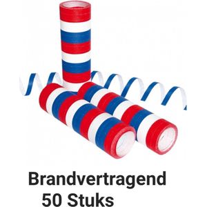 Serpentine BRANDVERTRAGEND, Brandveilig, Rood, Wit, Blauw , 50 rolletjes, Carnaval, Verjaardag, Horeca, Geslaagd, Koningsdag, Voetbal, WK, Halloween