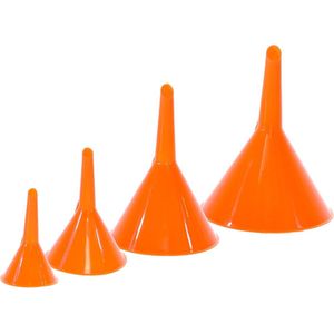 4-delige set - Plastic trechterset in 4 maten - Multifunctioneel draagbaar trechtergereedschap - Vultrechter - Voor het snel en schoon overbrengen van vloeistoffen, droge goederen tussen kannen, flessen, potten en containers - Voor auto-olie, benzine