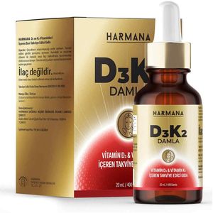 Harmana D3K2 Druppels - Vitamine D3 & K2 Voedingssupplement - 20 ml (400 druppels) - Ondersteunt botten - tanden - immuunsysteem en calciumbalans - Zonder suiker / gluten of lactose