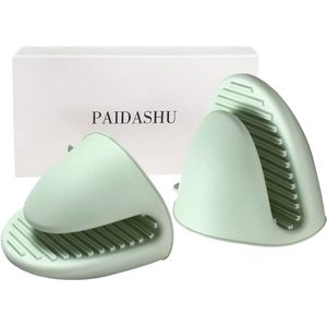 Ovenhandschoen dikker siliconen pannenhouder mini-ovenwant hittebestendige knijphoezen voor bakken, koken, bq grillen (groen)