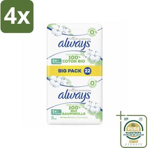 Always - Maandverband - Normal - Cotton Protection - Met Vleugels - 22 Maandverband - Voordeelverpakking - 4 stuks - Always Cotton Protection - Biologisch katoen