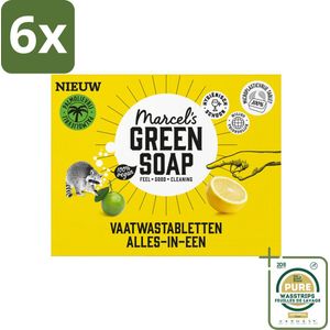 Marcel's Green Soap - Vaatwascapsules - Eco All-In-One Grapefruit & Limoen - Krachtige werking - 24 Vaatwascapsules - Voordeelverpakking - 6 stuks - Plasticvrij - Ecologisch schoonmaken
