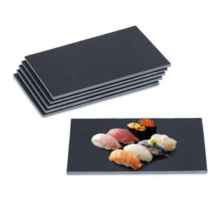 Relaxdays leisteen serveerplank - set van 6 - hapjesplank - rechthoekig - sushi - tapas
