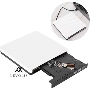 Nevolis Externe dvd-drive USB 3.0 draagbare dvd +/- rw-drive-speler Slanke dvd-cd-rom Rewriter-brander voor laptop Desktop-pc Windows Linux OS externe optische stations Writer-recorder met wit .
