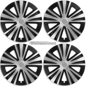 Wieldoppen set GLORY-SB 16 inch in zilver/zwart + chroom ring. Set a 4 stuks (CONTROLEER UW BANDENMAAT en lees a.u.b. de onderstaande, uitgebreide tekst!)