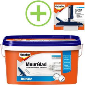 Alabastine - Muurglad Rolbaar - Wit - Pakket - 5L met Roller & Strijker