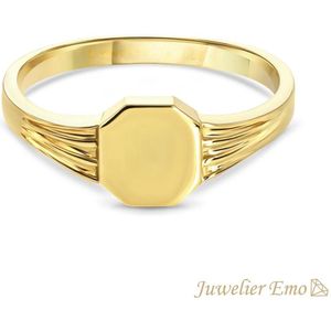 Juwelier Emo - 14 Karaat Vierkante Gouden Kinderring jongens - KIDS - GLANS LOOK - MAAT 14.50