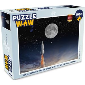 Puzzel Een illustratie van de space shuttle en de volle maan - Legpuzzel - Puzzel 1000 stukjes volwassenen