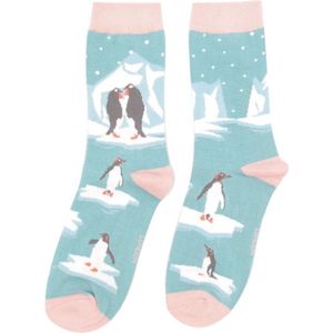 Miss Sparrow - Bamboe sokken dames pinguïns op ijsschots - duck egg